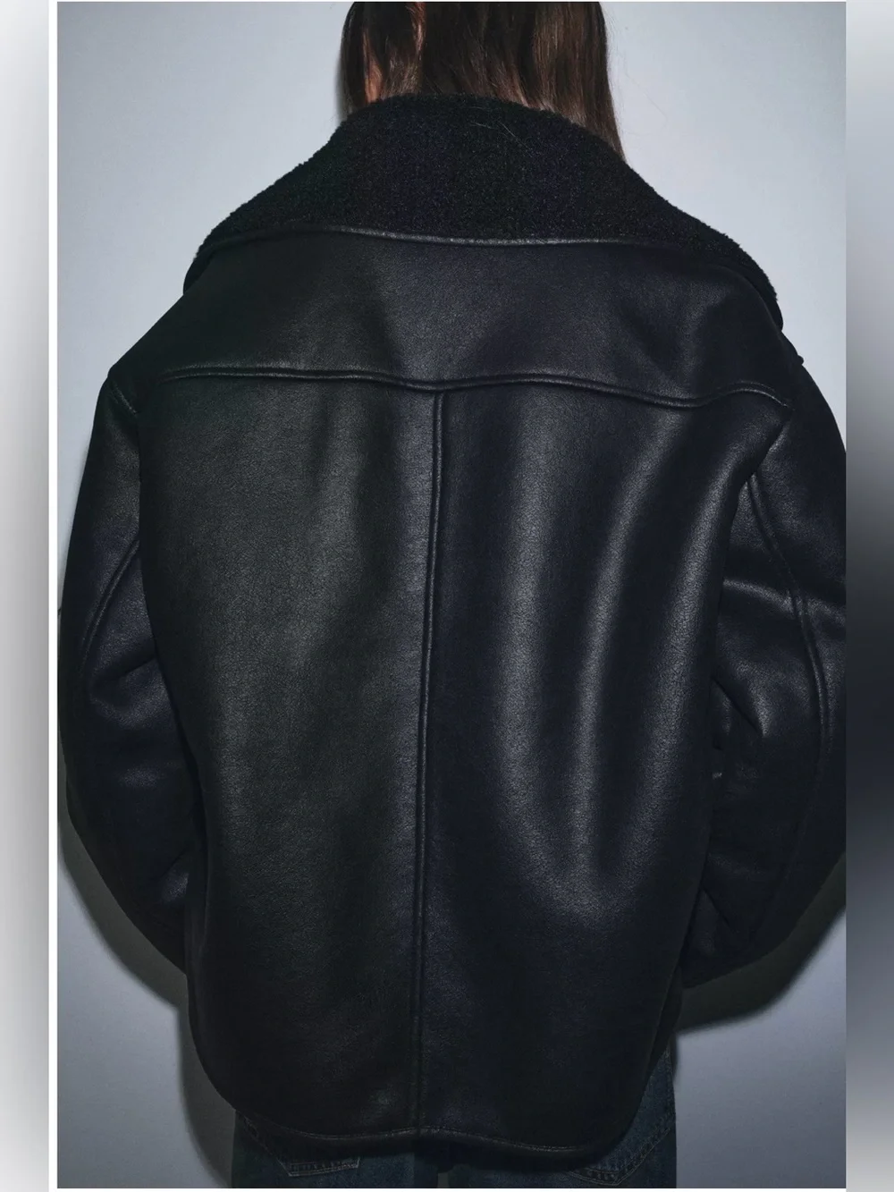 NWT Zara ZW Collection double-faced jacket with plush faux shearling collar. S
